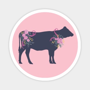 Country Cow with Floral Bouquet Magnet